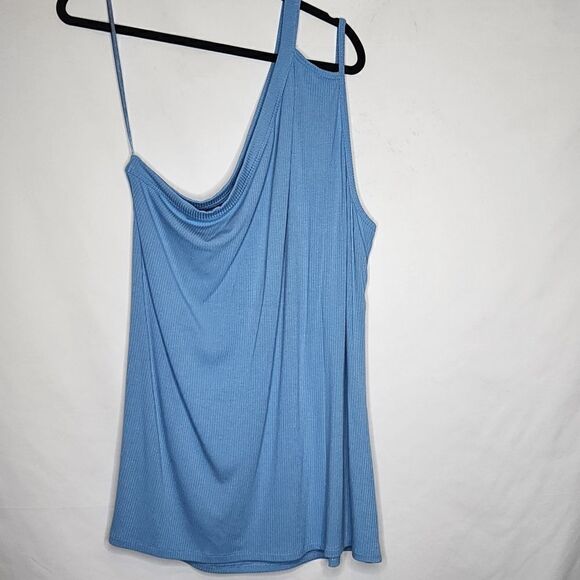 5X 28W Torrid Blue Ribbed One Shoulder Cut Out Cami Tank Stretch Soft Baby Layer - Picture 3 of 8